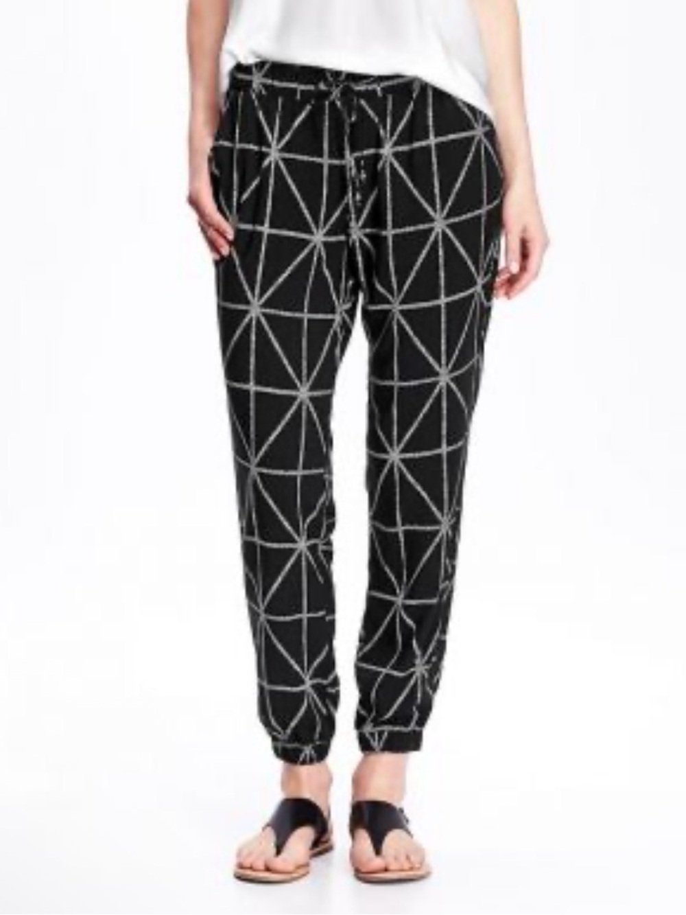 Old Navy Black Ankle Pants with White Geometric Print